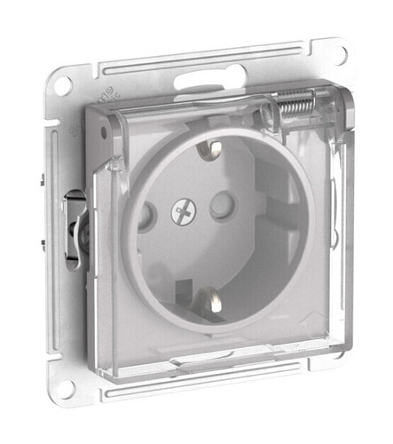 Розетка IP44 Systeme Electric ATLAS DESIGN, скрытый монтаж, с заземлением, с крышкой, со шторками, быстрозажимные клеммы, белый